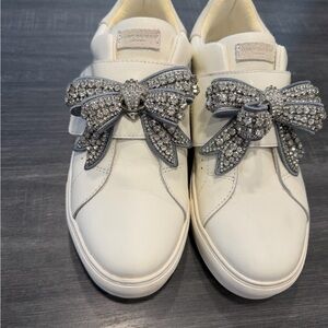Kurt Geiger White Laney Crystal Embellished Bow Platform Sneakers